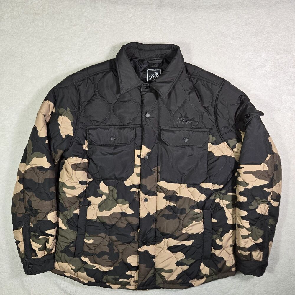 PRPS Camo Puffer Down Full Zip‎ Button Mens 2XL Lightweight Jacket Pockets XXL
